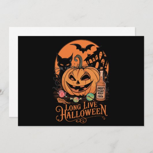 Invitation Retro Halloween Long Live Automne Éffrayante saiso (Devant / Derrière)