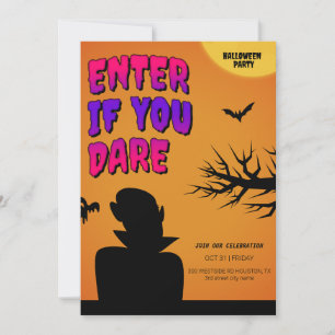 Invitation rétro Halloween orange, Nuit d'Hallowee