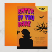 Invitation rétro Halloween orange, Nuit d'Hallowee (Devant / Derrière)