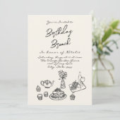 Invitation Retro Hand Dessiné Photo Anniversaire Brunch (Debout devant)