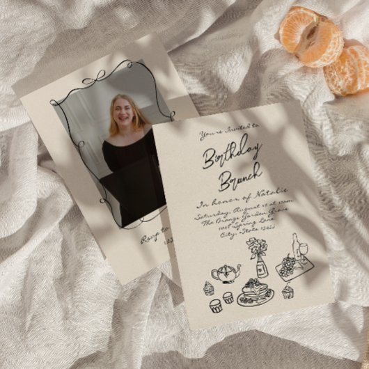 Invitation Retro Hand Dessiné Photo Anniversaire Brunch