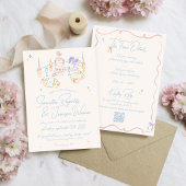 Invitation Retro Hand Drabble Pastel & Mariage Bleu