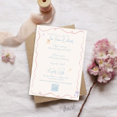 Invitation Retro Hand Drabble Pastel & Mariage Bleu