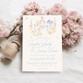 Invitation Retro Hand Drabble Pastel & Mariage Bleu