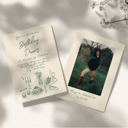 Invitation Retro Hand Draky Fun Anniversaire Dîner