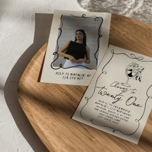 Invitation Retro Hand Drawn Bow 21e Photo Anniversaire