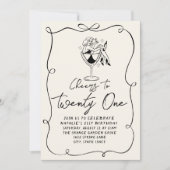 Invitation Retro Hand Drawn Bow 21e Photo Anniversaire (Devant)