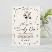 Invitation Retro Hand Drawn Bow 21e Photo Anniversaire (Debout devant)