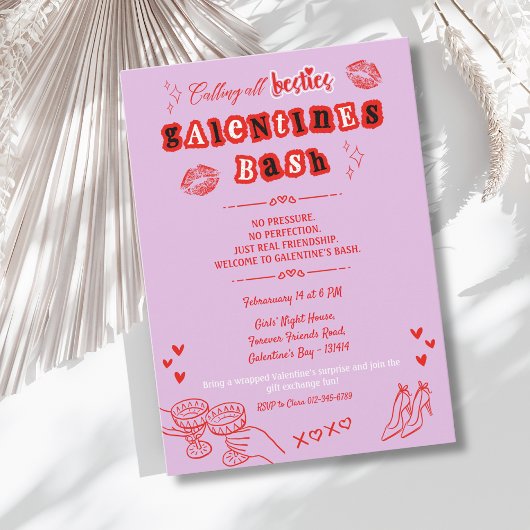 Invitation Retro Hand Drawn Galentine's Valentine's Day