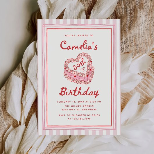 Invitation Retro Hand Drawn Girl 30th Birthday Party