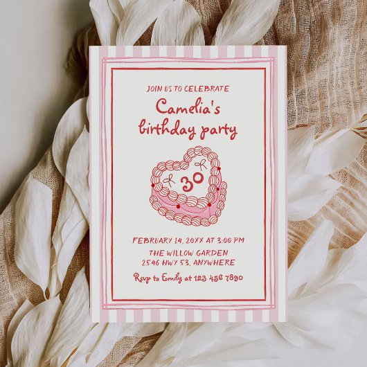 Invitation Retro Hand Drawn Girl 30th Birthday Party