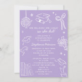 Invitation Retro Hand Drawn Lavender Doodle Photo Graduation (Devant)