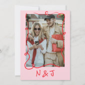 Invitation Retro Hand Drawn Pink Red Funky Wedding (Dos)