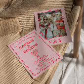 Invitation Retro Hand Drawn Pink Red Funky Wedding