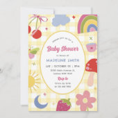 Invitation Retro Hand Drawn Quirky Baby Shower (Devant)