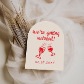 Invitation Retro Hand Drawn Red Cake Modern Arched Wedding