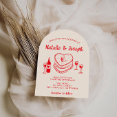 Invitation Retro Hand Drawn Red Cake Modern Arched Wedding