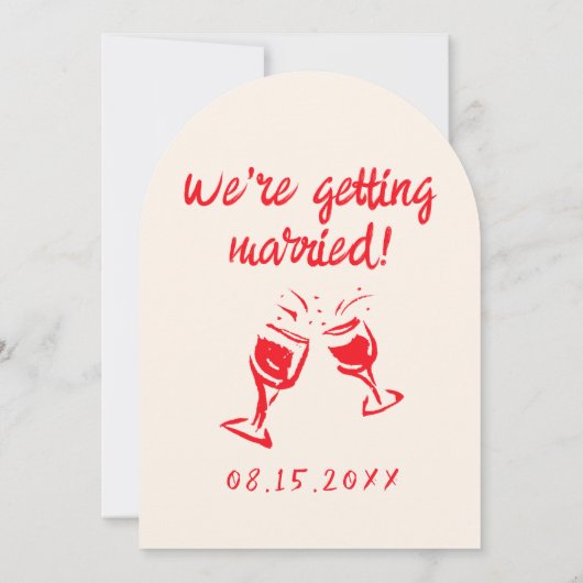 Invitation Retro Hand Drawn Red Cake Modern Arched Wedding (Dos)