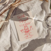 Invitation Retro Hand Drawn Red Cake Quirky Unique Wedding