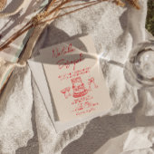 Invitation Retro Hand Drawn Red Unique QR Code Photo  Wedding