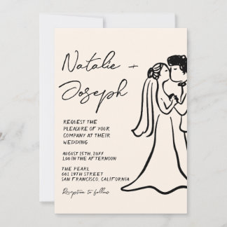 Invitation Retro Hand Drawn Written Couple Quirky Wedding