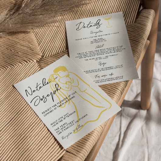 Invitation Retro Hand Drawn Written Summer All In One Wedding