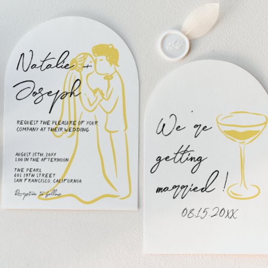 Invitation Retro Hand Drawn Written Summer Arched Wedding