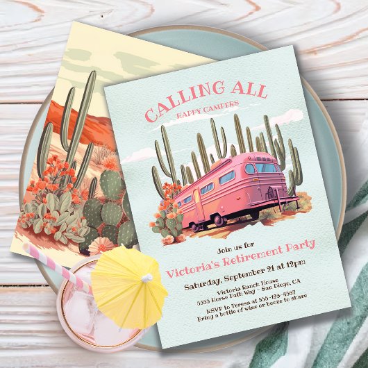 Invitation Retro Happy Campers Parti de retraite