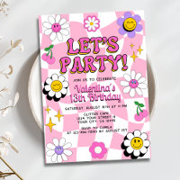 Retro Happy Smile Face Rose À damiers Anniversaire