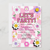 Invitation Retro Happy Smile Face Rose À damiers Anniversaire (Devant)