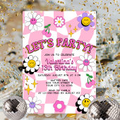 Invitation Retro Happy Smile Face Rose À damiers Fun Annivers