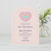 Invitation Retro Heart Arch Wedding avec QR (Debout devant)