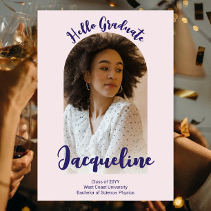 Invitation Retro Hello Graduate 2024 Violet Script Arch Photo