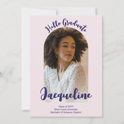 Invitation Retro Hello Graduate 2025 Violet Script Arch Photo (Devant)