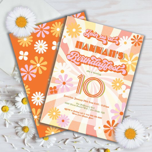 Invitation Retro Hippie 70's 60's Birthday Fest Party