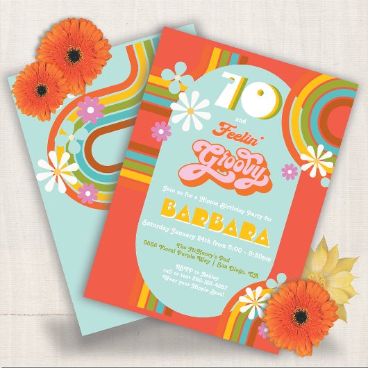 Invitation Retro Hippie 70's 60's fête d'anniversaire Super