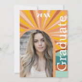 Invitation Retro Hippie Arch Photo les années 70 Peach Gradua (Devant)