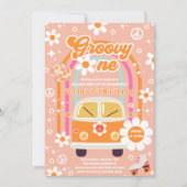 Invitation Retro Hippie Daisy Rainbow Groovy One 1st Birthday (Devant)