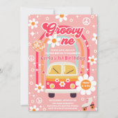 Invitation Rétro Hippie Daisy Rainbow Groovy Un 1er Anniversa (Devant)