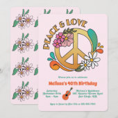Invitation Retro Hippie Paix & Amour Floral Anniversaire (Devant / Derrière)