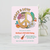 Invitation Retro Hippie Paix & Amour Floral Anniversaire (Debout devant)