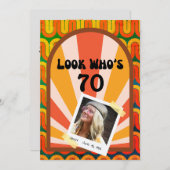 Invitation Retro Hippie Psychedelic 60's Photo 70e anniversai (Devant / Derrière)