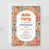 Invitation Retro Hippie Super Fleur Bonjour Quarante Annivers (Devant)