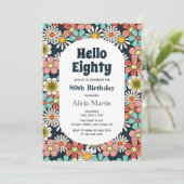 Invitation Retro Hippie Super Fleur Bonjour Quatre-Vingt Anni (Debout devant)