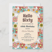Invitation Retro Hippie Super Fleur Bonjour Soixante Annivers (Devant)