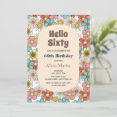 Invitation Retro Hippie Super Fleur Bonjour Soixante Annivers (Debout devant)
