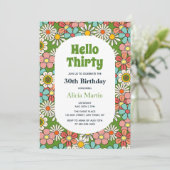 Invitation Retro Hippie Super Fleur Bonjour Trente Anniversai (Debout devant)