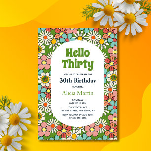 Invitation Retro Hippie Super Fleur Bonjour Trente Anniversai