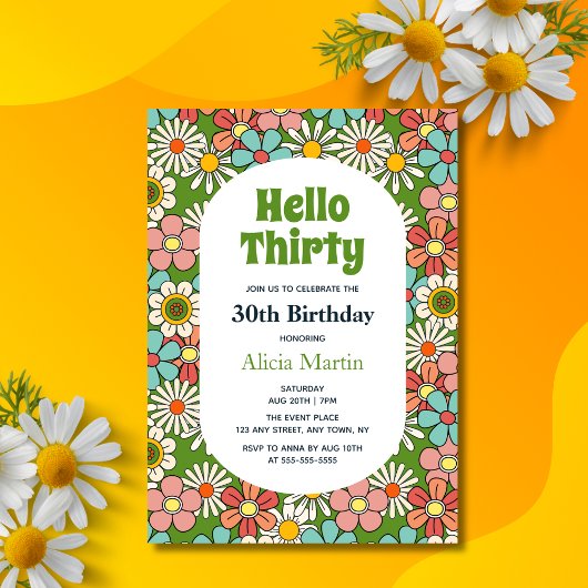 Invitation Retro Hippie Super Fleur Bonjour Trente Anniversai