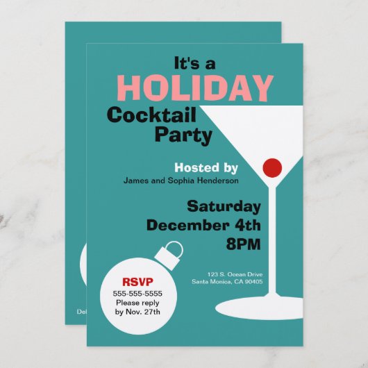Invitation Retro Holiday Cocktail Party (Devant / Derrière)